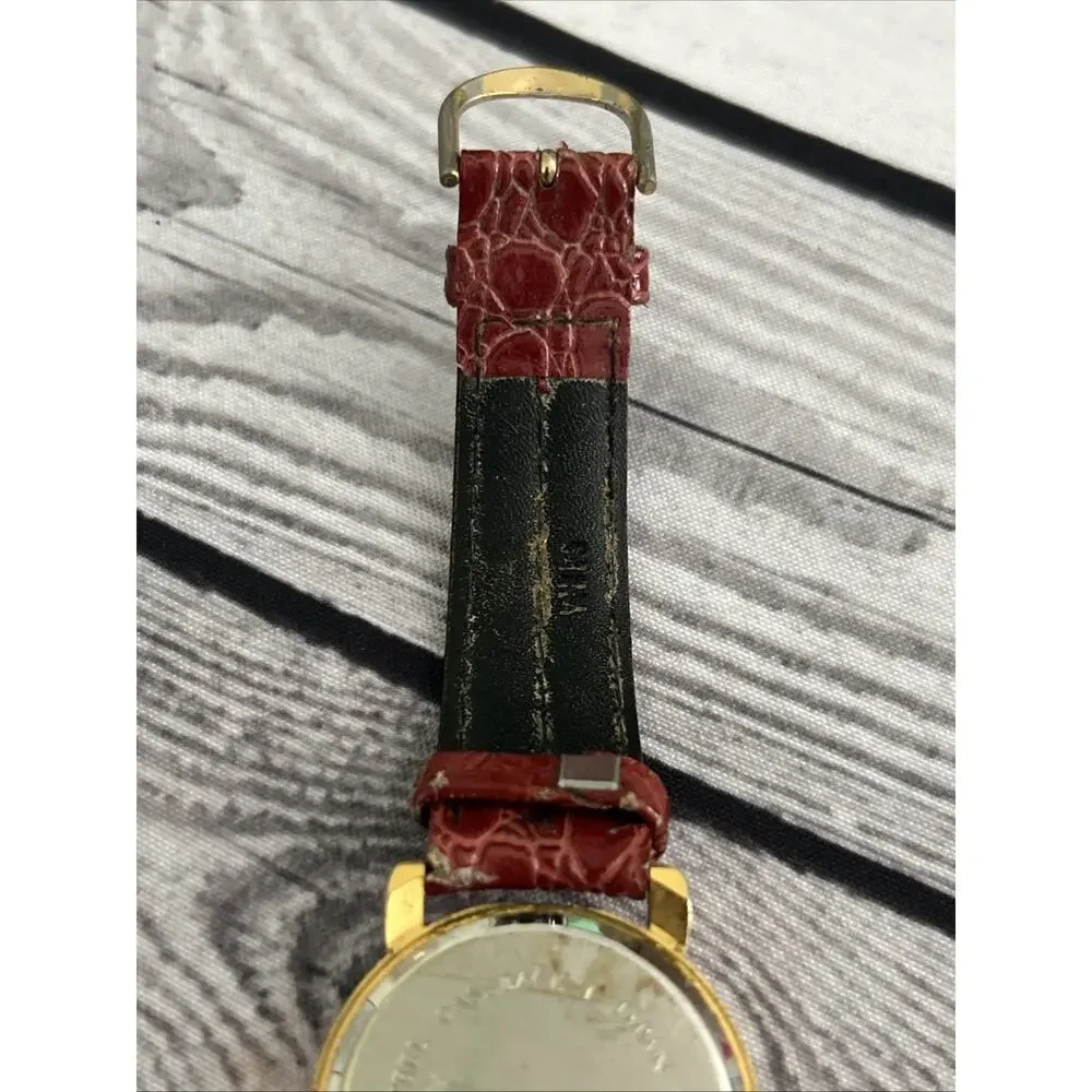 Christmas Santa Claus Gold Tone Red Band Women’s Quartz Watch